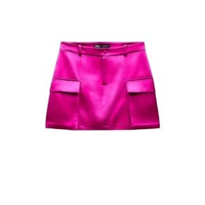 NWT Zara Women's Satin Cargo Fuchsia Mini Skirt size Small